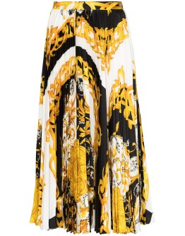 Baroque-print pleated midi skirt