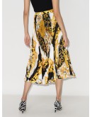 Baroque-print pleated midi skirt
