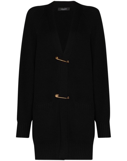 safety-pin chunky-knit cardigan
