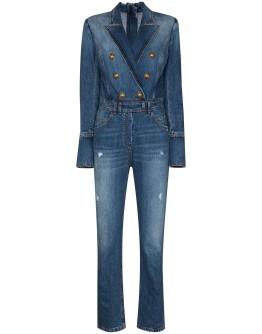 double-breasted denim jumpsuit