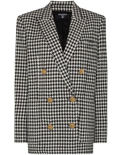 houndstooth-print wool blazer