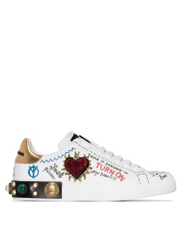 Portofino graffiti-print low top leather sneakers