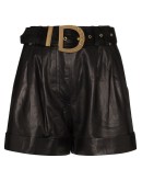 high-waisted belted leather shorts