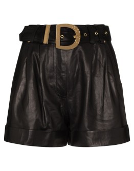high-waisted belted leather shorts