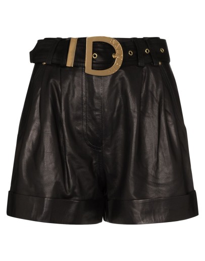 high-waisted belted leather shorts