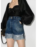 high waist turn up denim shorts