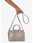 checked leather tote bag