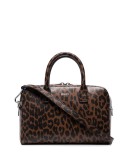 leopard-print leather tote