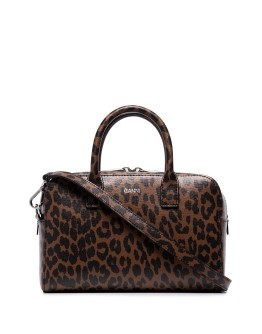 leopard-print leather tote