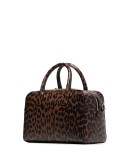 leopard-print leather tote
