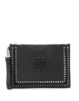 flat studded clutch bag