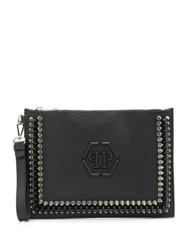 flat studded clutch bag