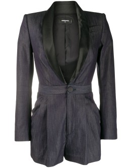 satin lapel denim playsuit