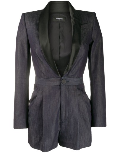 satin lapel denim playsuit