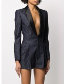 satin lapel denim playsuit