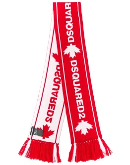 logo-jacquard fringed skinny scarf