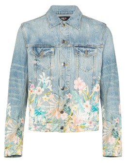 distressed floral denim jacket