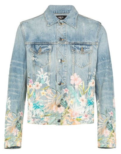 distressed floral denim jacket