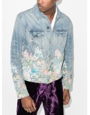distressed floral denim jacket