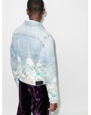 distressed floral denim jacket