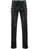 multi-zip slim leg denim jeans