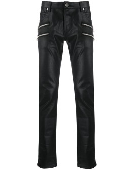 multi-zip slim leg denim jeans
