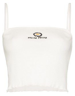 ribbed embroidered logo crop top