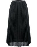 perforated pleated satin midi skirt