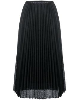 perforated pleated satin midi skirt