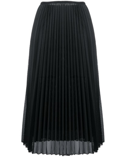 perforated pleated satin midi skirt