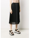 perforated pleated satin midi skirt