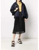 perforated pleated satin midi skirt