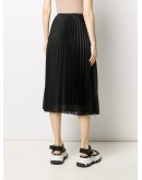 perforated pleated satin midi skirt