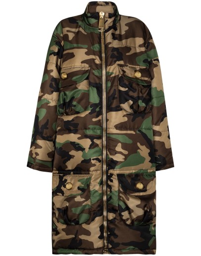 oversized padded camouflage-print coat
