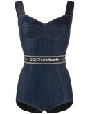 logo denim bodysuit