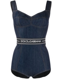 logo denim bodysuit