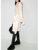 gathered tie neck midi dress