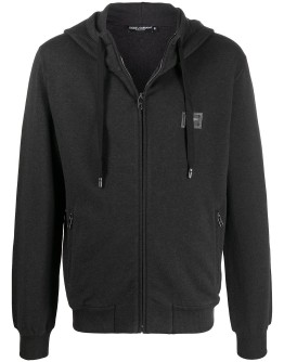 logo patch zipped hoodie