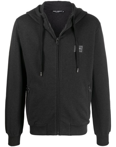 logo patch zipped hoodie