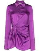 gathered satin shirt dress