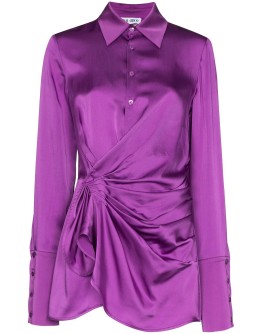 gathered satin shirt dress