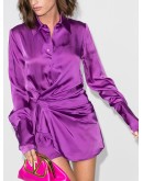 gathered satin shirt dress