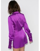 gathered satin shirt dress