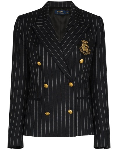 double-breasted pinstriped blazer