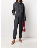 tie-waist zipped denim jumpsuit