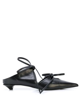 tie-fastened kitten heel mules