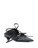 tie-fastened kitten heel mules
