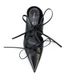 tie-fastened kitten heel mules