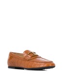 monogram-appliqué leather loafers