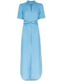 belted linen-blend maxi dress